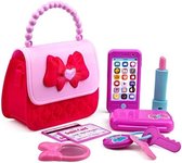 8 stuks kinderspeelportemonnee en accessoires, Pretend Play speelgoedset met coole meisjesaccessoires, inclusief telefoon en tas met verlichting en geluid.