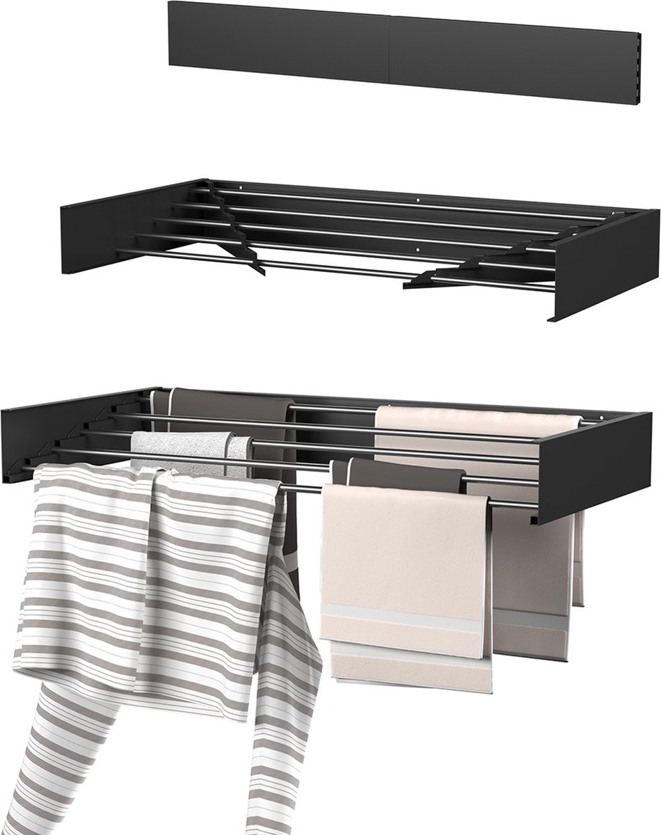 RMBO Wanddroogrek - Wandmontage Droogrek - Inklapbaar - Muurdroogrek - Wasrek hangend - 80cm - 4m Drooglengte