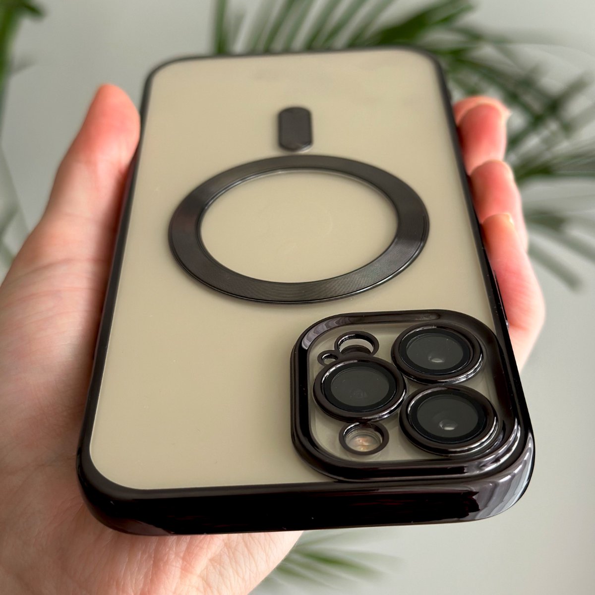 Optimity hoesje voor iPhone 13 PRO Clear Case Magnetic groen + Gehard Glas Schermbeschermer