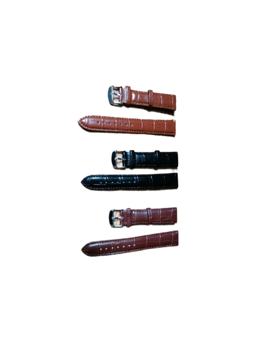 Horlogebandje - 20 MM - Uniseks - Echt Leer - Set van 3 Horlogebandjes - Kleur Zwart-Donkerbruin-Bruin - Blokmotief - Kerst-Cadeau