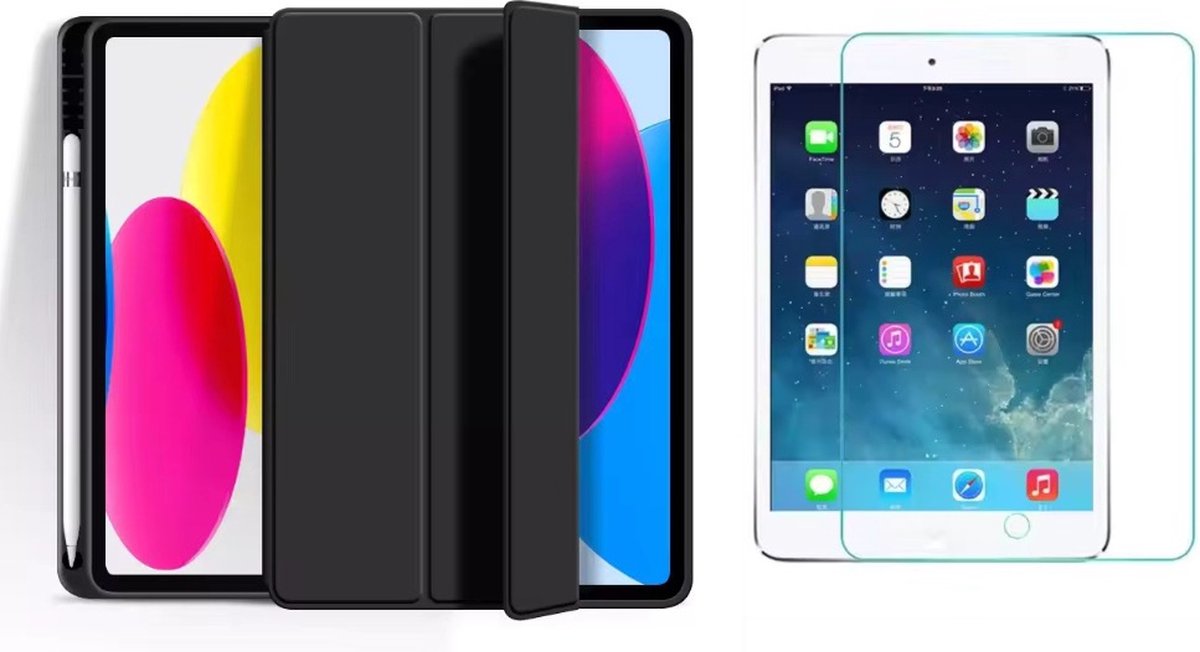 Techgrip - Tablet Hoes Geschikt voor iPad Pro 9.7 2016 Inclusief 9H HD Screenprotector Beschermglas - 9.7 inch Smart Cover Tablet hoes met Aan en Uit functie - Bookcase hoes met styluspen opbergvak Zwart
