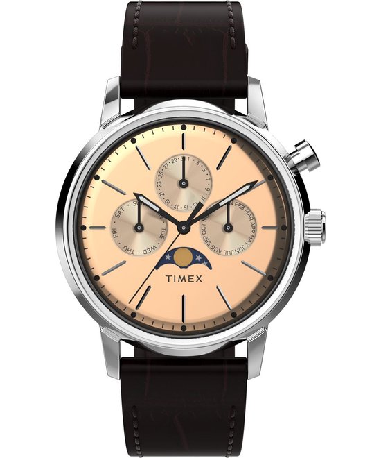 Timex Marlin Moonphase TW2W51100 Horloge - Leer - Bruin - Ø 40 mm