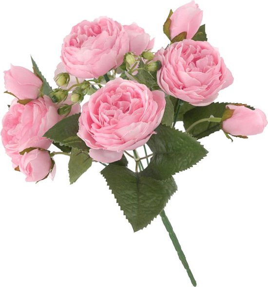 Kunstbloemen met pioenrozen - 5 grote koppen en 4 kleine knoppen - geschikt voor het decoreren van woonkamer - kantoor - bruiloftsfeest - roze boeket - Gesimuleerde pioenbloem