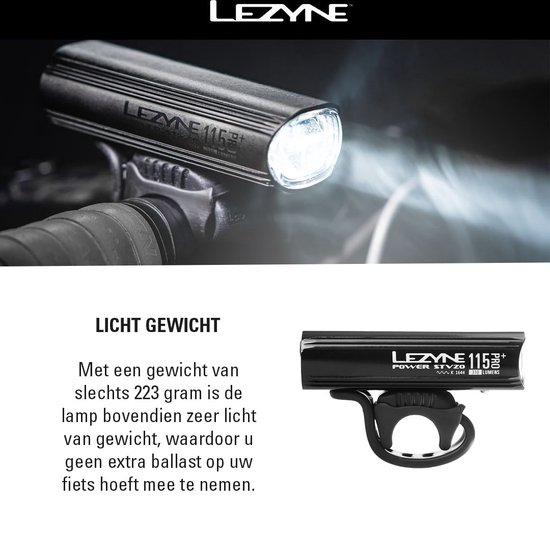 Lezyne Power Pro 115+- Koplamp - LED - Werkt op een accu - Werkt op USB - Zwart — afbeelding 2