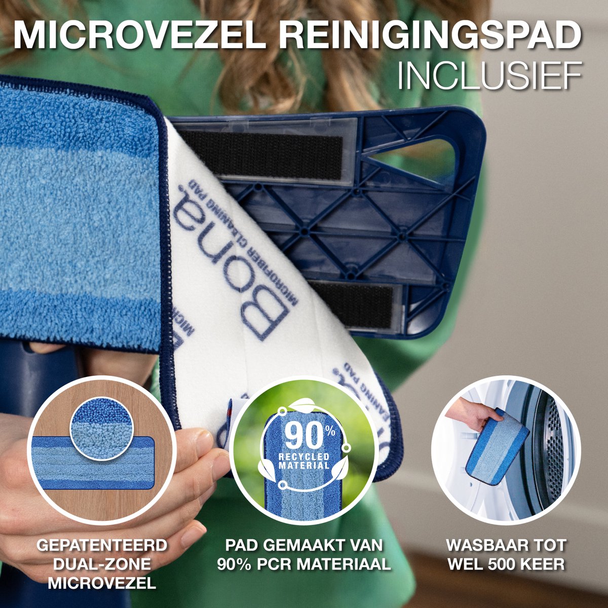 Bona Premium Spray Mop - Alles-in-1 Dweilsysteem - Vloerwisser met Spray - Inclusief Houten Vloer Reiniger & 2 Microvezel Reinigingspads - Dweil - Streeploos - Sneldrogend thumbnail 2