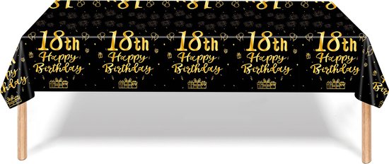 Nappe de décoration pour anniversaire de 18 ans, chemin de Table en plastique, Zwart et or, Fête, taille XL 137x274cm