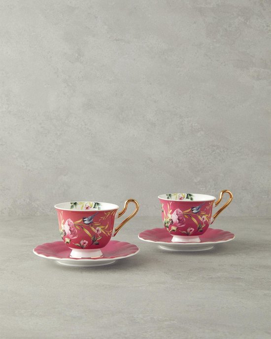 Bamboe Rode Koffiekopjes Set 90 ml, 6 Personen, met Dienblad