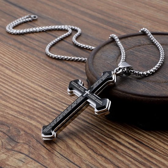 Cubaans kruis voor mannen - Zilveren kruis Ketting Dik - Mannen ketting - Heren ketting - Ketting voor mannen - cadeau mannen - Geometrie Gothic - Punk - holy cross - rozenkrans ketting - father in heaven