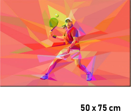 Allernieuwste.nl® Canvas Schilderij - Tennisser in Actie #2 - Kunst aan je Muur - Modern - Kleur - 50 x 75 cm