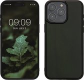 kwmobile coque de téléphone compatible avec iPhone 15 Pro Max - Coque avec pare-chocs en vert foncé - Coque arrière - Bois