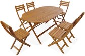 sweeek - Opvouwbare ovalen acaciahouten tuintafel, met 6 stoelen