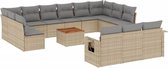 vidaXL - 14-delige - Loungeset - met - kussens - poly - rattan - gemengd - beige