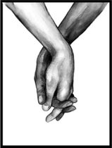 Allernieuwste.nl® Canvas Schilderij * Liefhebbende Handen Black & White * - Kunst aan je Muur - Realistisch - Zwart-Wit - 50 x 70 cm