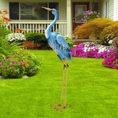 Metalen vogel kraanvogel reiger sculptuur tuindecoratie voor buiten: blauwe staande vogel decoratie woonkamer figuren geschenken voor vrouwen / mannen / mama decoratie tuin balkon kamer