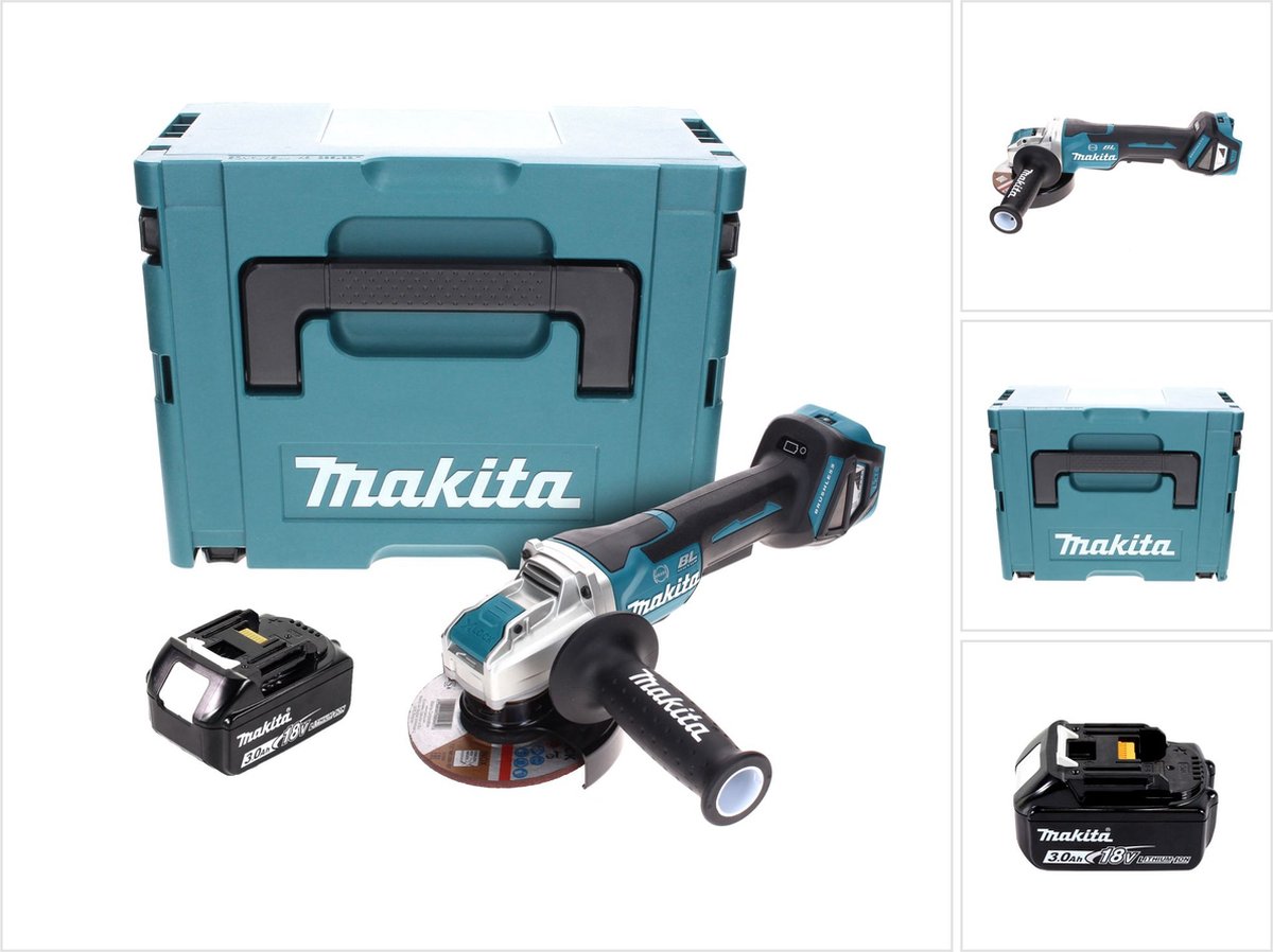 Makita DGA 519 F1J Snoerloze haakse slijper 18 V 125 mm Brushless X-Lock + 1x oplaadbare accu 3.0 Ah + Makpac - zonder lader