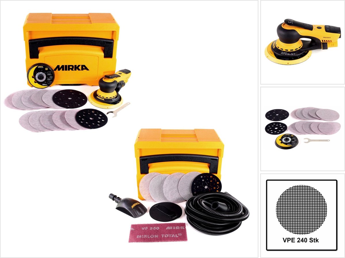 Mirka DEROS 5650CV Exzenterschleifer 125mm/150mm 5,0 Hub Brushless + Schleif Solution Case Set + Roundy + 240x Schleifscheiben