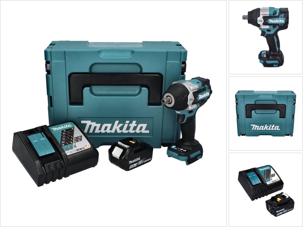 Makita DTW 701 RT1J accu slagmoersleutel 18 V 700 Nm 1/2" XPT Borstelloos + 1x oplaadbare accu 5.0 Ah + lader + Makpac