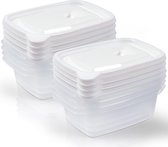 Set van 8 diepvriescontainers 600 ml, diepvriescontainer 0,6l rechthoek 19x13x6cm, plastic maaltijdbereidingsdozen voedselbewaarcontainers met deksel, diepvriescontainerset BPA-vrij, voedseldoos magnetronbestendig, wit