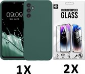 Casemania Hoesje Geschikt voor Samsung Galaxy A35 - Groen & 2X Glazen Screenprotector - Liquid Siliconen Back Cover