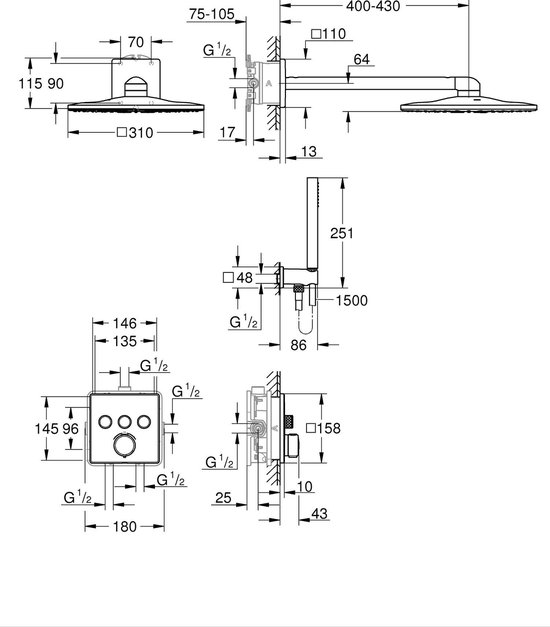 GROHE Precision Flow, Termostato De Ducha 1/2, 34799000