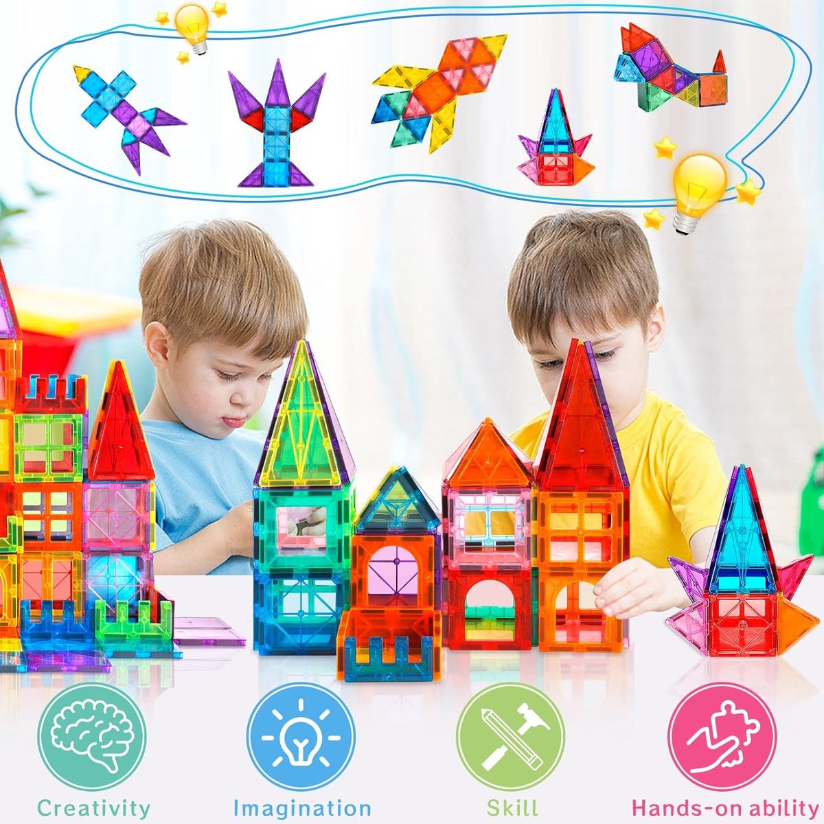 Magnetische Bouwsteen, SucceBuy Magnetische Tegels Magnetisch Constructiespeelgoed 181 Stuks Magnetische Blokken voor Kinderen 3D-Set