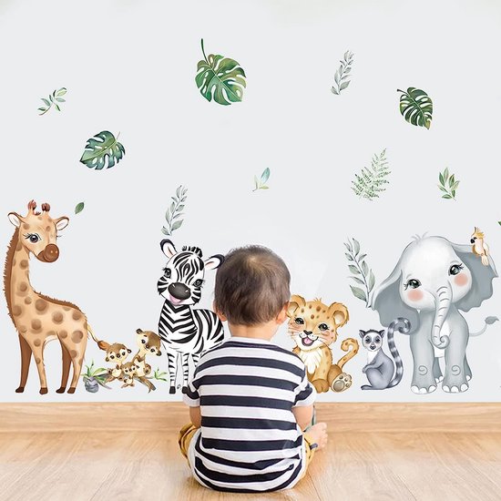 Stickers muraux Animaux de la Jungle, éléphant, girafe, Safari , sparadrap muraux pour chambre de Bébé fille , Décoration murale Chambre de bébé