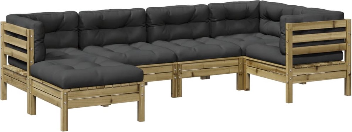 vidaXL 6-delige - Loungeset - met - kussens - geïmpregneerd - grenenhout antraciet