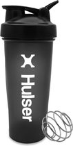 Hulser Shakebeker - 600 ml - Zwart - Met shakerbal - BPA Vrij - Shaker voor proteine - Bidon met mixer bal voor eiwitshake - Sport drinkfles met mixer bal voor eiwitpoeder - Fitness sporten waterfles