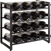 Wijnrek Vrijstaande opslag 16 fles capaciteit voor thuis keuken bijkeuken wijnkelder bar 4 lagen 16 fles wijnrekken zwart TMJ903H met IBUYKE