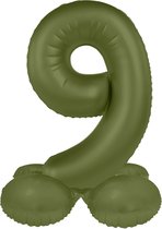 Folat - Staande folieballon Cijfer 9 Olive Green - 72 cm