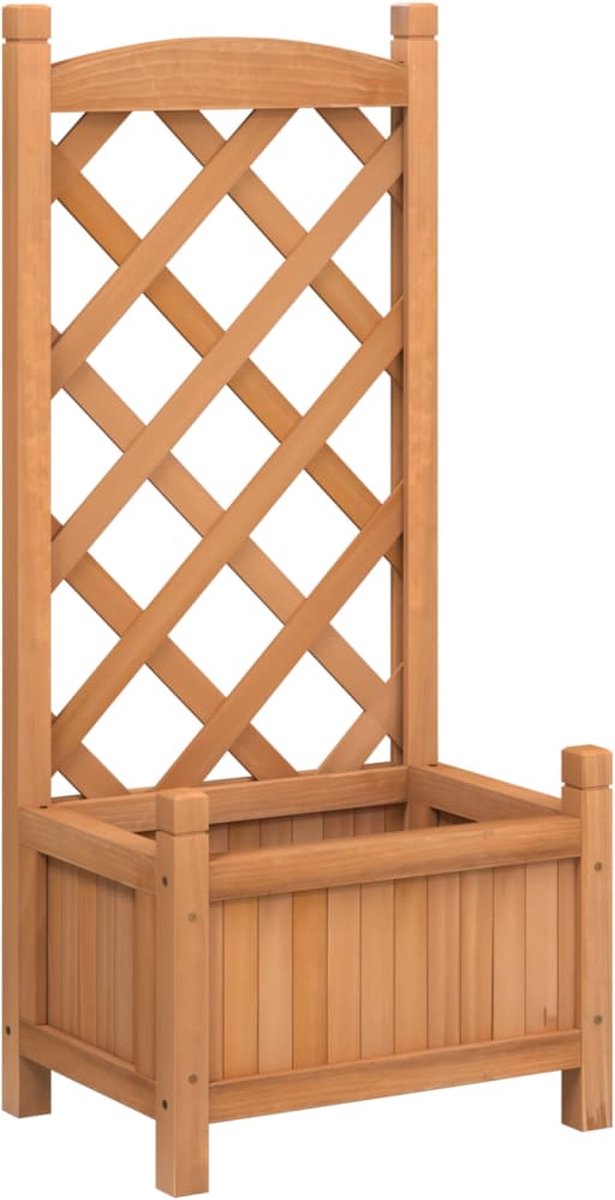 Plantenbak met klimrek - Bloembak - Weerbestendig - Met trellis - Buiten - Hout - Plantenrek - Rechthoekig - 24 Liter - Bruin