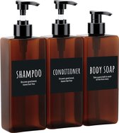Bastix - Shampoo-dispenserflessen, 500 ml pompknijpdispenser, 16,9 oz-pakket van 3 lege hervulbare pompfles met etiketten, plastic lotioncontainer, amber