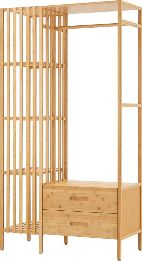 Kledingkast Varanger bamboe open kast 185x100x45 cm naturel [en.casa]