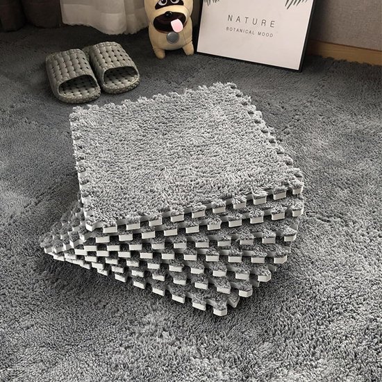 Pluche Schuim Vloermat, 20 Stukjes Puzzel In Elkaar Grijpende Tapijttegels, Puzzel Vloermat Tapijten, Speelkleed Voor Woonkamer, 12x12 Inch(Size:0.23 inch,Color:Lichtblauw paars