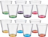 Vivalto Waterglazen/drinkglazen Colorama - 12x stuks - transparant/kleurenmix bodem - 310 ml - 9 x 9 cm