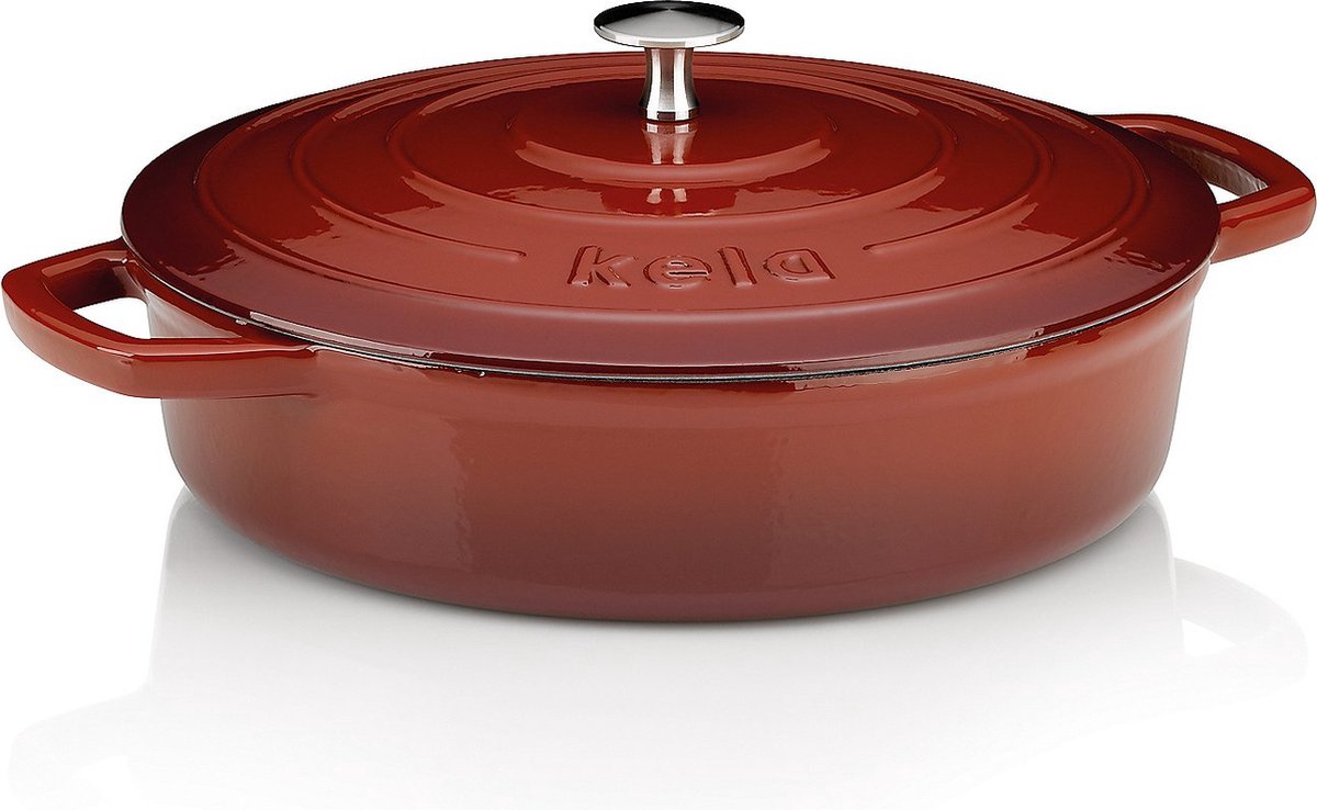 Braadpan, Gietijzer, Laag, Rood, 28 cm - Kela | Calido
