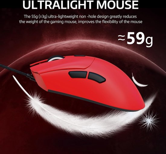 Rode ultralichte gamingmuis met een non-hole ontwerp, 59g.