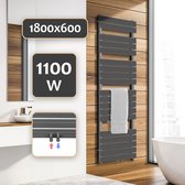 Aquamarin Badkamerradiator - Verticaal - Handdoekradiator - Middenaansluiting - Verwarming Badkamer - 1100W - 180 x 60 x 10 cm - Antraciet