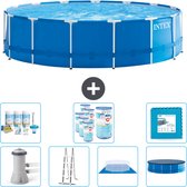 Intex Rond Frame Zwembad - 457 x 122 cm - Blauw - Inclusief Pomp - Ladder - Grondzeil - Afdekzeil Onderhoudspakket - Filters - Vloertegels