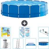 Intex Rond Frame Zwembad - 457 x 122 cm - Blauw - Inclusief Pomp - Ladder - Grondzeil - Afdekzeil Onderhoudspakket - Filters - Stofzuiger