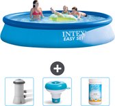 Intex Rond Opblaasbaar Easy Set Zwembad - 396 x 84 cm - Blauw - Inclusief Zwembadfilterpomp - Chloordrijver - Chloor