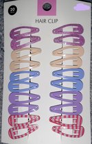 20 haarclips klein - kids - 3cm - clicclacs - klik klak haarspeldjes mini - clic clacs - pastel - geel blauw paars roze en gestreept
