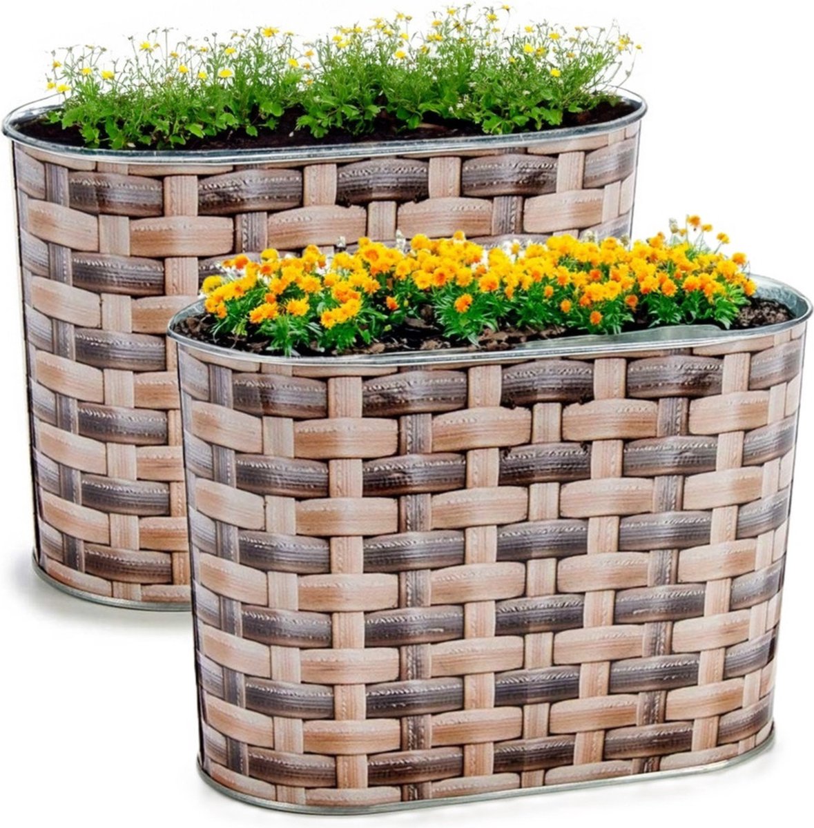 Arte r Plantenpot/bloempot teil- 2x - zink - bruin - L22,5 x D11,5 x H12 cm
