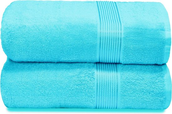 Katoenen set van 2 grote badhanddoeken, 100 x 150 cm, grote badhanddoeken, ultraabsorberend, compact, sneldrogend en licht, turquoise blauw