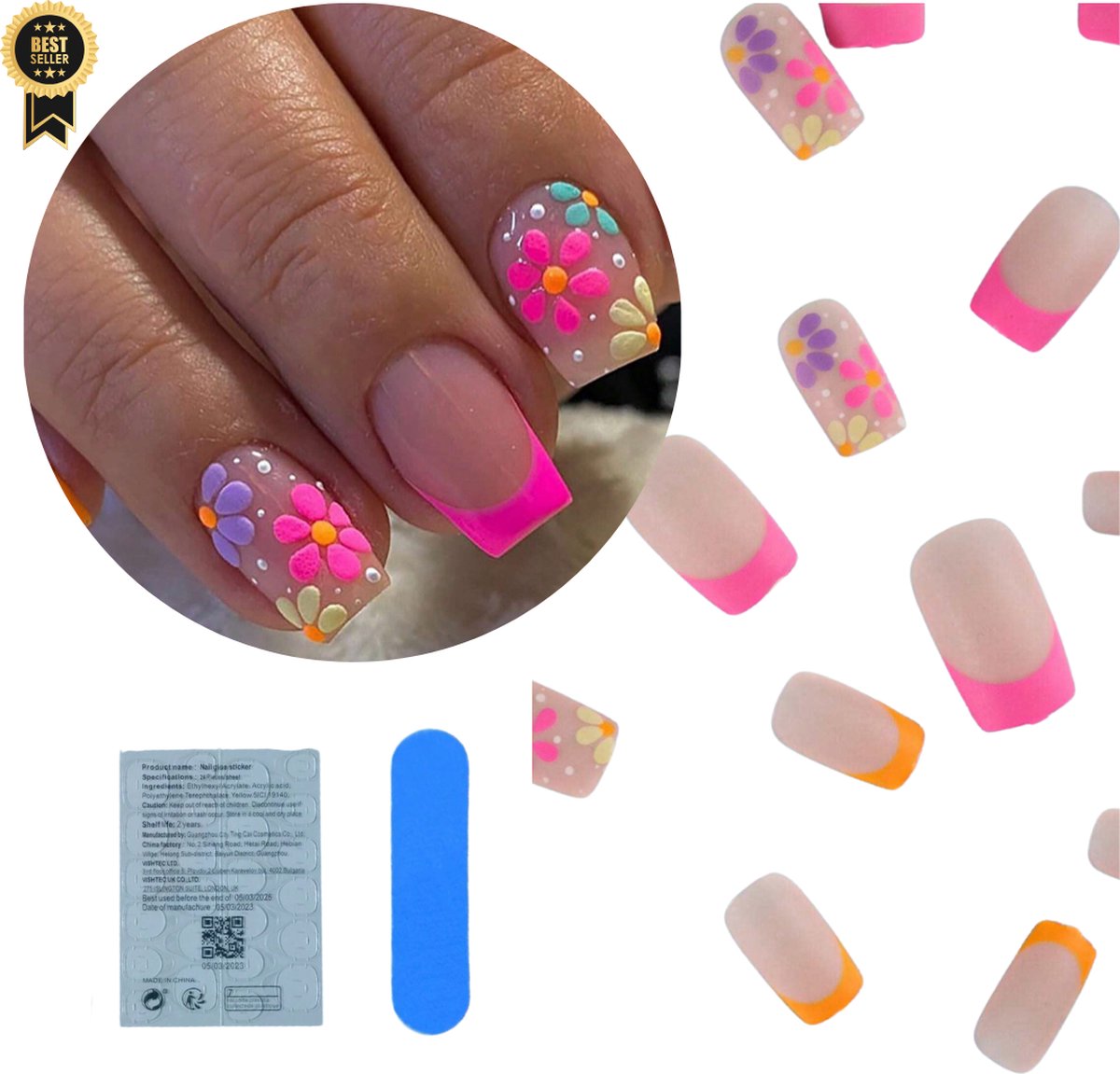 Goedkoopste GUAPÀ® Plaknagels | 24 stuks valse nagels | Press On Nails | Zelfklevende Plaknagels | Nepnagels | Kunstnagels | Compleet plaknagels starterspakket | Nagels Wraps | Nail Art | Zomer Nagels | 24 stuks plaknagels Bloemetjes Diverse Kleuren Kort