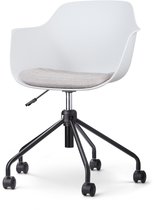 Nolon Nout-Liz Bureaustoel Wit met Beige Zitkussen - met Armleuning - Kunststof - Vast Zitkussen - Verstelbaar - Wieltjes - Zwart Onderstel