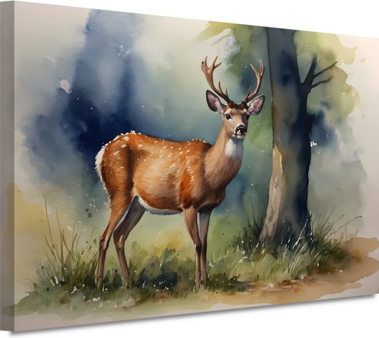 Tableau cerf - Tableaux nature - Peintures toile Arbre - Décoration murale chambre d'enfant - Peintures toile - Accessoires chambre 60x40 cm