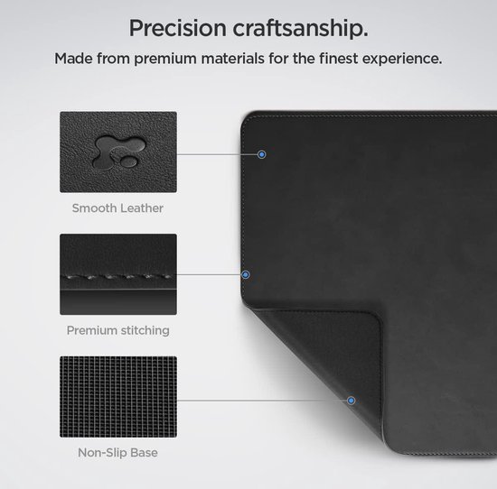 Spigen Muismat gemaakt van Velo Vegan PU lederen gaming muismat met anti-slip rubberen mat - zwart