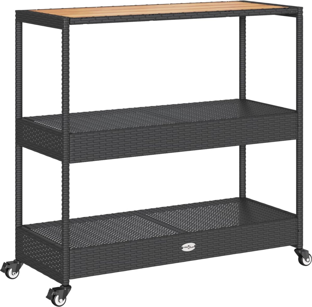 vidaXL - Bartrolley - 3-laags - poly - rattan - en - massief - acaciahout - zwart