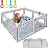 Baby Playpen with Anti-slip Suction Cups, 4 Holders, Breathable Mesh, Zippered Door, Indoor and Outdoor Baby Play Yard, Grey